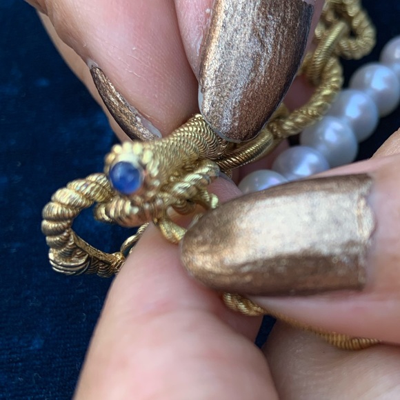 Gorgeous Judith Ripka Gold Vermeil Link Chain Pearl Strand w/Sapphire Cabochons - Picture 8 of 12